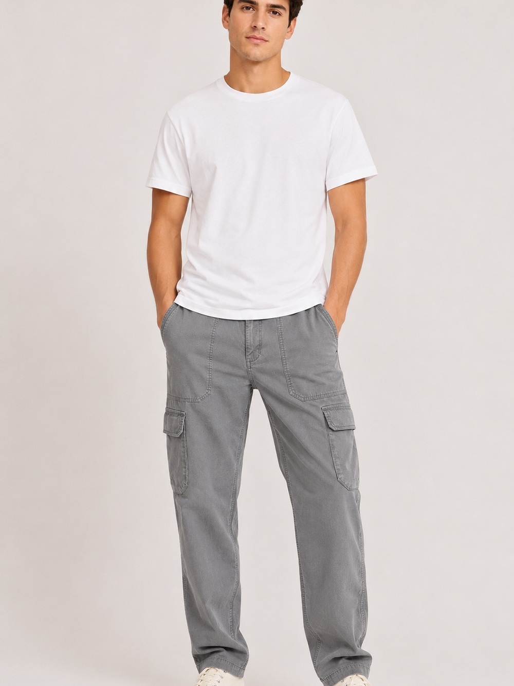 H&M - Men’s Grey Lightweight Cargo Pants - Size M -  100% Cotton - Utility Style - Picture 2 of 12